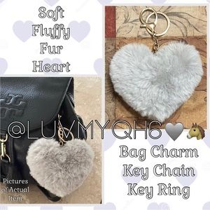 Fluffy Fur Heart Bag Charm, Key Chain, Key Ring